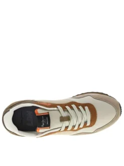 Baskets running en cuir marron et orange à talon plat avec logo blanc