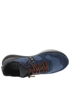 Baskets running en cuir nubuck bleu marine à lacets élastiqués rouges