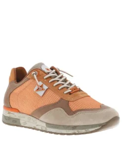 Baskets running en cuir orange à talon plat et à lacets élastiqués avec noeuds