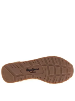 Baskets running en cuir tabac à talon plat avec lacets tressés et logo marine