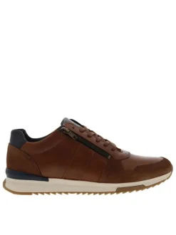 Baskets running en cuir tan à talon plat avec des lacets et un et zip latéral