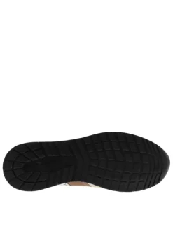 Baskets running en cuir taupe avec des motifs sur la semelle et des lacets ronds