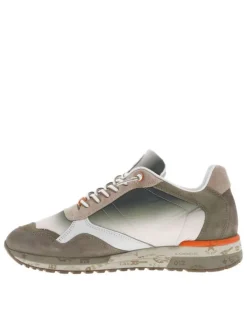Baskets running en cuir taupe à talon plat et à lacets élastiqués bicolores