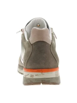 Baskets running en cuir taupe à talon plat et à lacets élastiqués bicolores