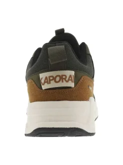 Baskets running kaki et marron à semelle blanche avec lacets ronds et logos