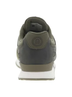 Baskets running kakis avec des empiècements en daim et à lacets plats