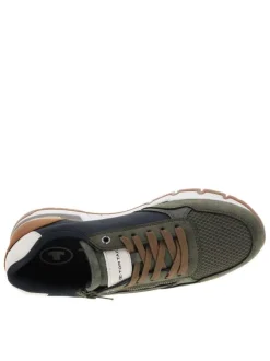 Baskets running kaki à semelle plate avec des lacets et un zip latéral