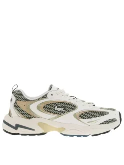 Baskets running kakis et blanches avec des détails en filet et à lacets plats