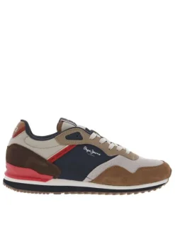 Baskets running marine et marrons à semelle plate avec le nom de la marque