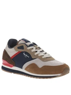 Baskets running marine et marrons à semelle plate avec le nom de la marque