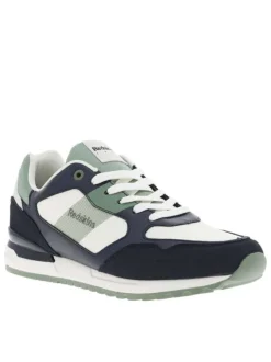 Baskets running marine à talon plat avec empiècements écrus et verts