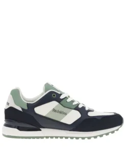 Baskets running marine à talon plat avec empiècements écrus et verts