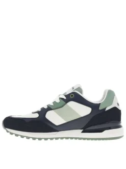 Baskets running marine à talon plat avec empiècements écrus et verts