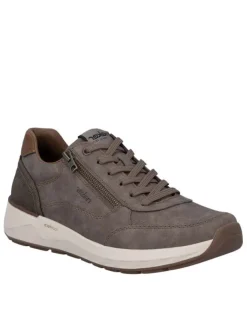 Baskets running taupe à talon plat avec des lacets et un zip latéral