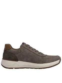 Baskets running taupe à talon plat avec des lacets et un zip latéral
