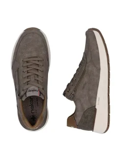 Baskets running taupe à talon plat avec des lacets et un zip latéral