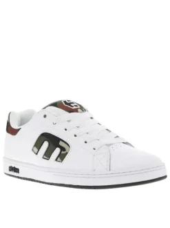 Baskets skate en cuir blanches à talon plat avec logo et empiècement camouflage