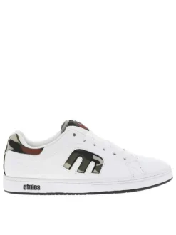 Baskets skate en cuir blanches à talon plat avec logo et empiècement camouflage
