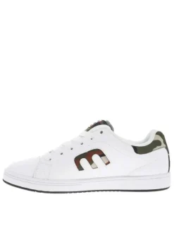 Baskets skate en cuir blanches à talon plat avec logo et empiècement camouflage