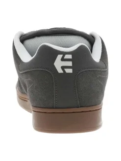 Baskets skate en cuir grises à semelle marron avec logos et à lacets blancs