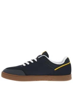 Baskets skate en cuir marine à semelle marron avec lacets et logo blancs