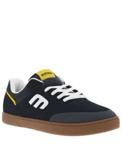 Baskets skate en cuir marine à semelle marron avec lacets et logo blancs