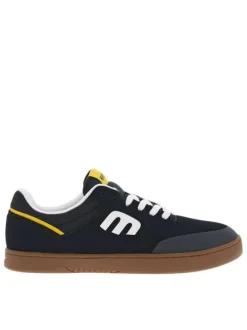 Baskets skate en cuir marine à semelle marron avec lacets et logo blancs