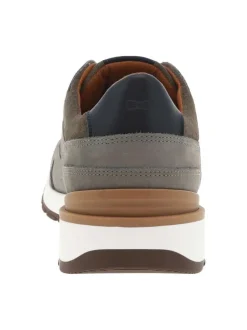 Baskets style running en cuir gris à semelle semi-compensée et lacets