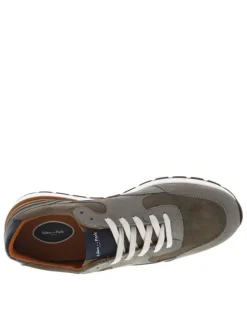 Baskets style running en cuir gris à semelle semi-compensée et lacets