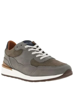 Baskets style running en cuir gris à semelle semi-compensée et lacets