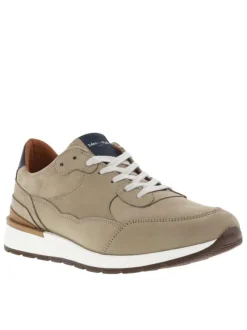 Baskets style running en cuir taupe à semelle semi-compensée et lacets
