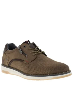 Baskets taupe à talon plat avec des lacets et un zip latéral