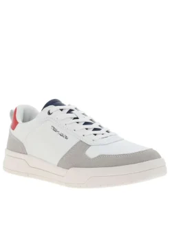 Baskets tennis blanches avec patch gris en velours à semelle plate
