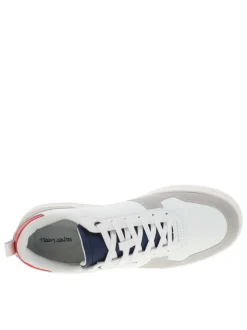 Baskets tennis blanches avec patch gris en velours à semelle plate