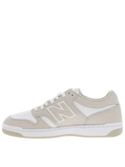 Baskets tennis blanches et beiges à talon plat avec logos et lacets blancs