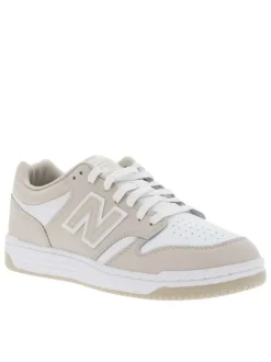 Baskets tennis blanches et beiges à talon plat avec logos et lacets blancs