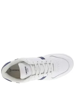 Baskets tennis blanches et bleues à talon et lacets plats avec logo vert brodé