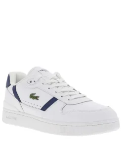 Baskets tennis blanches et bleues à talon et lacets plats avec logo vert brodé