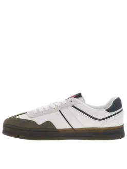 Baskets tennis blanches et kaki à talon plat avec logo et à lacets plats