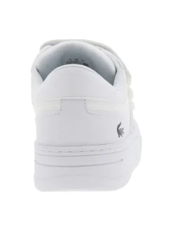 Baskets tennis blanches grainées avec logo de la marque embossé en noir