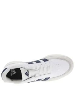 Baskets tennis blanches à talon plat et à lacets plats blancs et bandes bleues