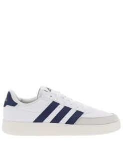 Baskets tennis blanches à talon plat et à lacets plats blancs et bandes bleues
