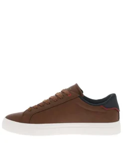 Baskets tennis cognac à semelle à talon plat, à lacets et nom de la marque
