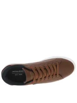 Baskets tennis cognac à semelle à talon plat, à lacets et nom de la marque