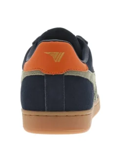 Baskets tennis en croûte de cuir bleues plates et à lacets plats kaki