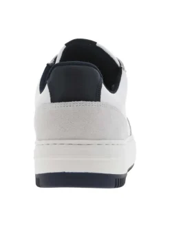 Baskets tennis en cuir blanches avec semelle et chevillière en bleu marine