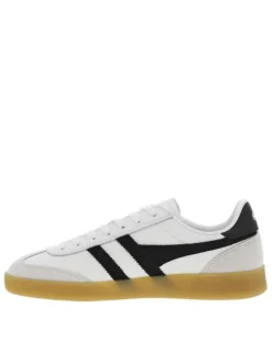Baskets tennis en cuir blanches plates à lacets plats blancs avec bandes noires