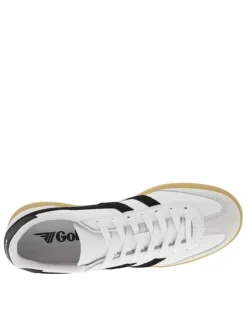 Baskets tennis en cuir blanches plates à lacets plats blancs avec bandes noires