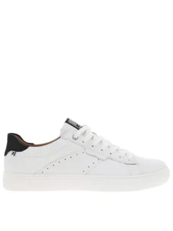 Baskets tennis en cuir blanches à semelle plate logotypée et à lacets plats