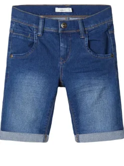 Bermuda indigo pour garçon effet délavé et froissé coupe slim